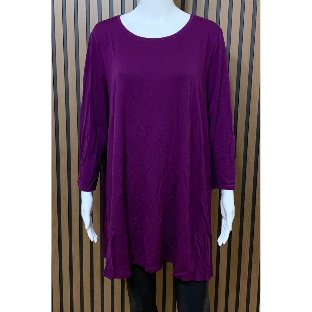 Eileen Fisher Women's Purple Tencel Lyocell Stretch Long Sleeve Tunic Top 2X